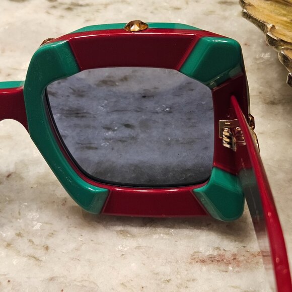 GUCCI HOLLYWOOD FOREVER OVERSIZED SQUARE MASK EMBELLISHED CRYSTAL SUNGLASSES
